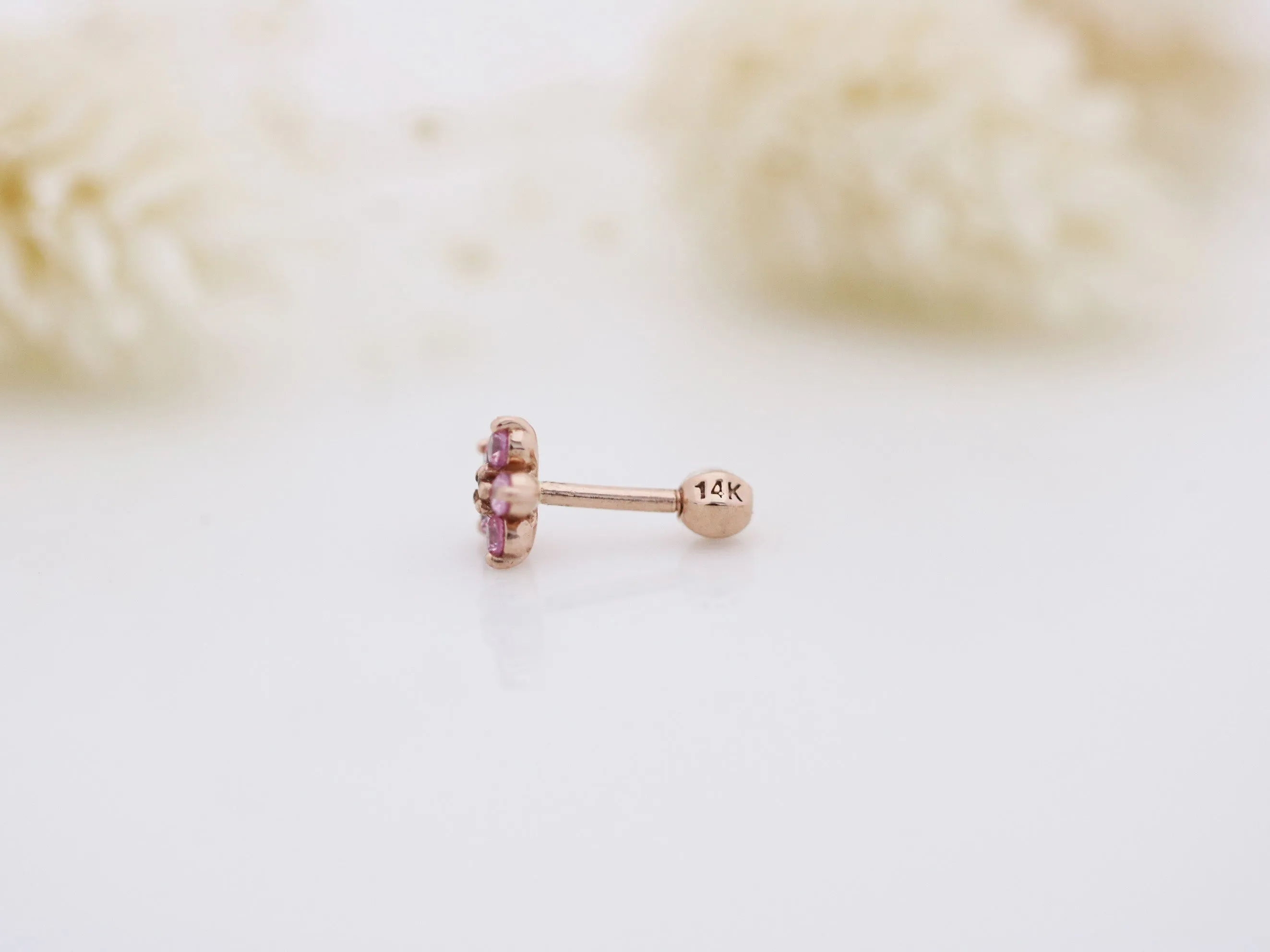 14K 18K Solid Gold Cz Flower Snowflake Helix Tragus Cartilage Inner Conch Barbell Piercing Earring Stud