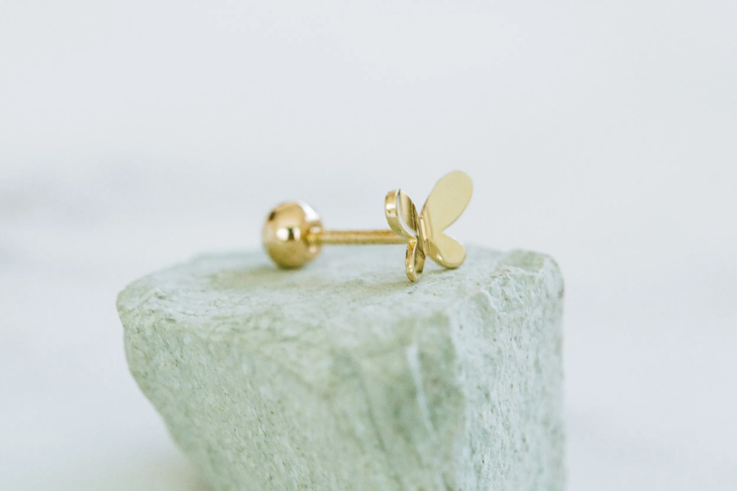 14k Gold Butterfly Barbell Ear Stud Piercing