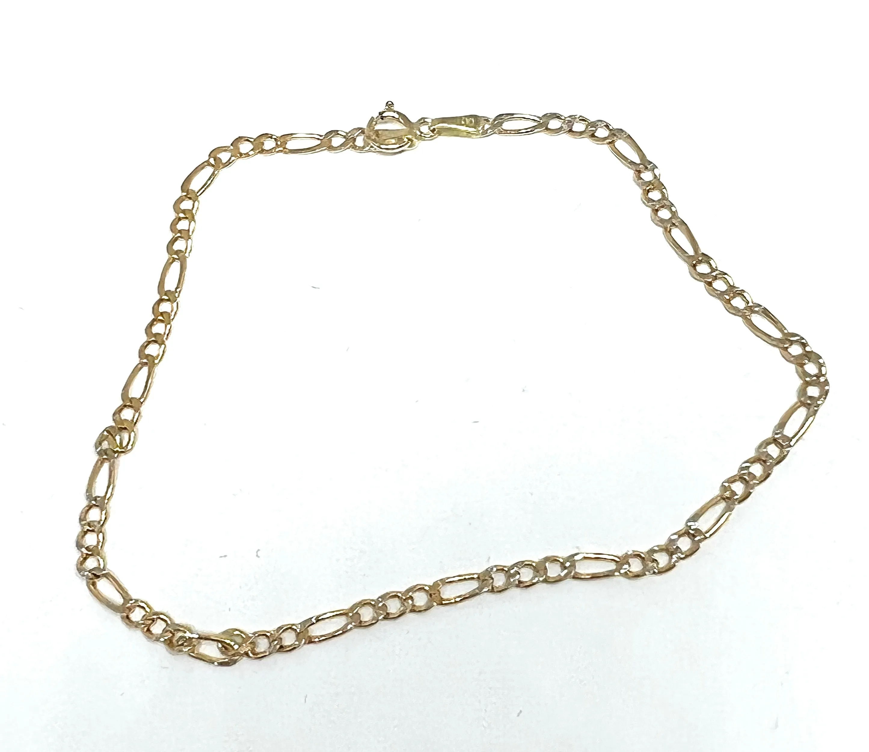 14k Solid Gold Figaro DIAMOND CUT (White Gold) Brracelet 7-8 inch 2.5mm Width