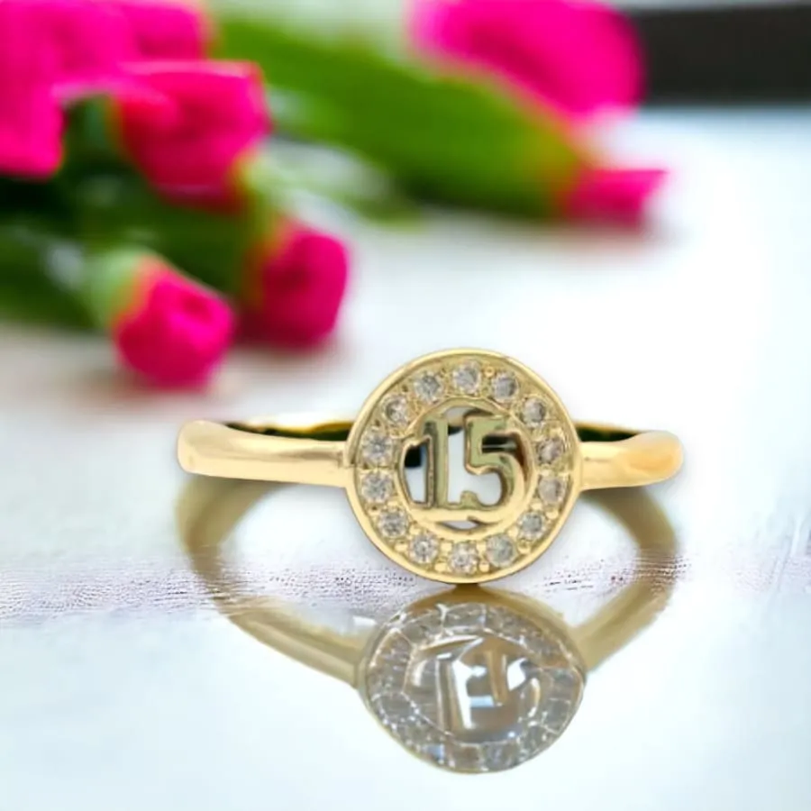 15 quinceanera open size ring in 18k of gold plated