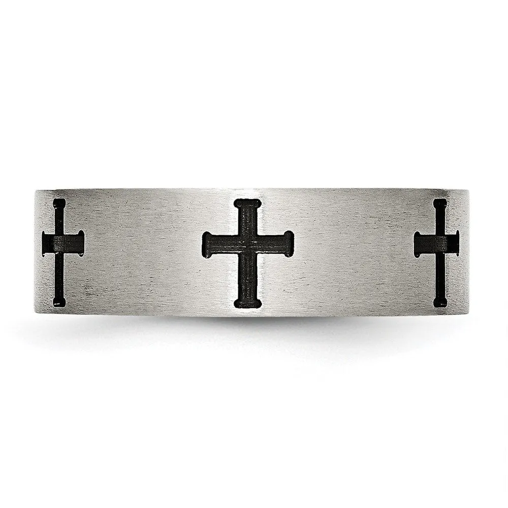 7mm Stainless Steel Brushed & Black Plated Recessed Cross Band
