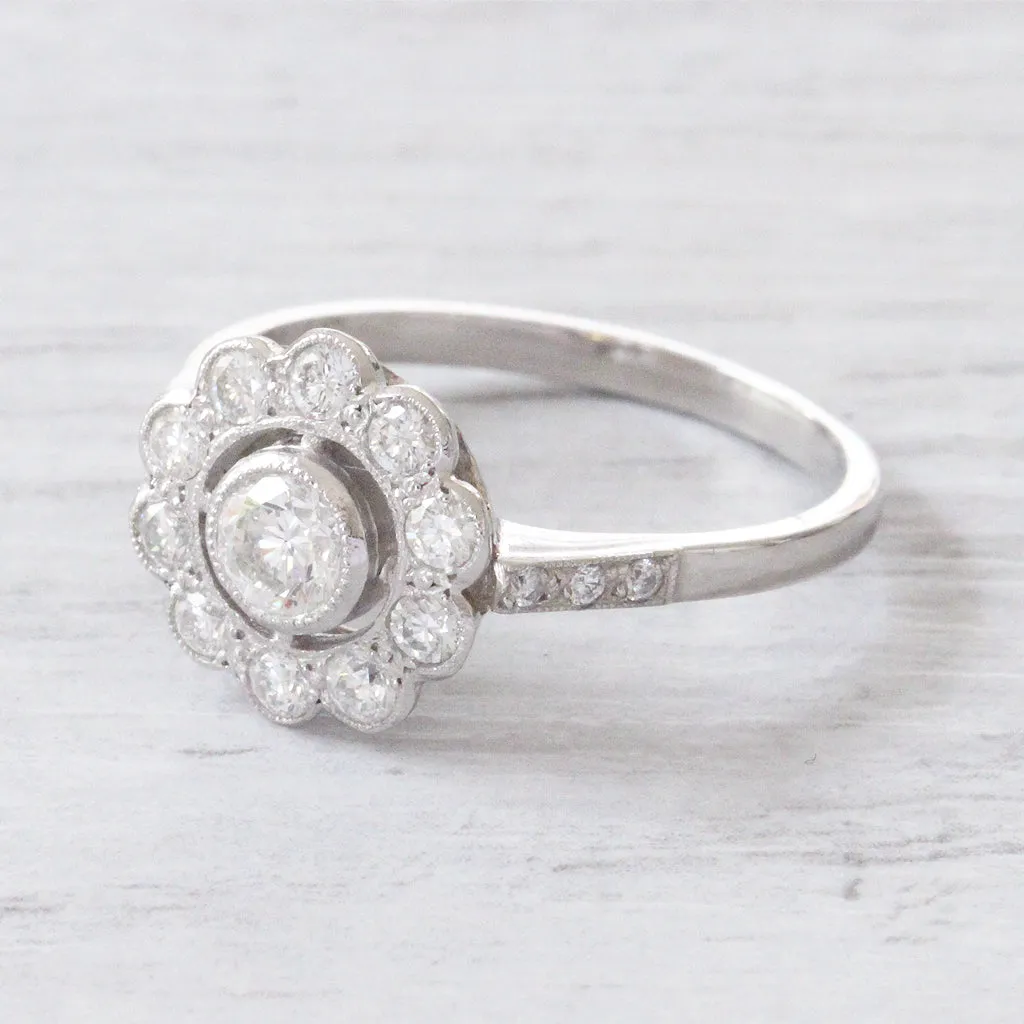 Art Deco Style 0.71 Carat Brilliant Cut Diamond Daisy Cluster