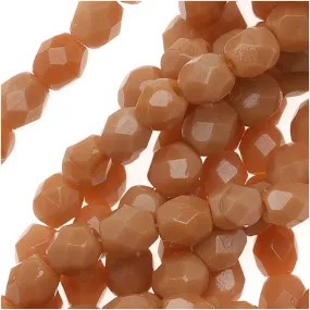 Czech Fire Polished Glass Beads 4mm Round Op. Caramel (1 Strand)