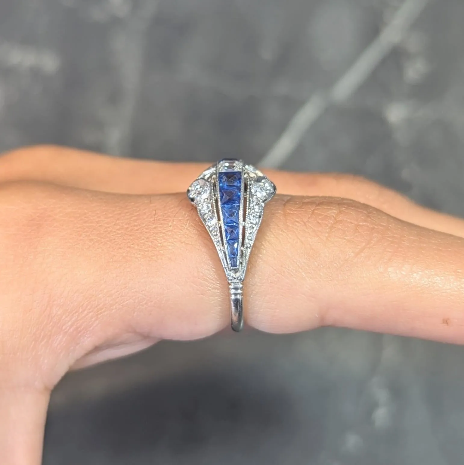Durand & Co. Art Deco 2.29 CTW Sapphire Diamond Platinum VintageBombé Band Ring