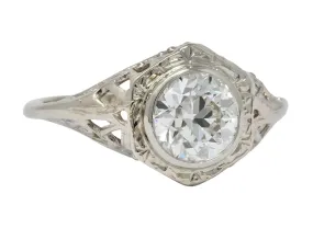 Edwardian 1920's 1.46 CTW Diamond 14 Karat White Gold Engagement Ring GIA