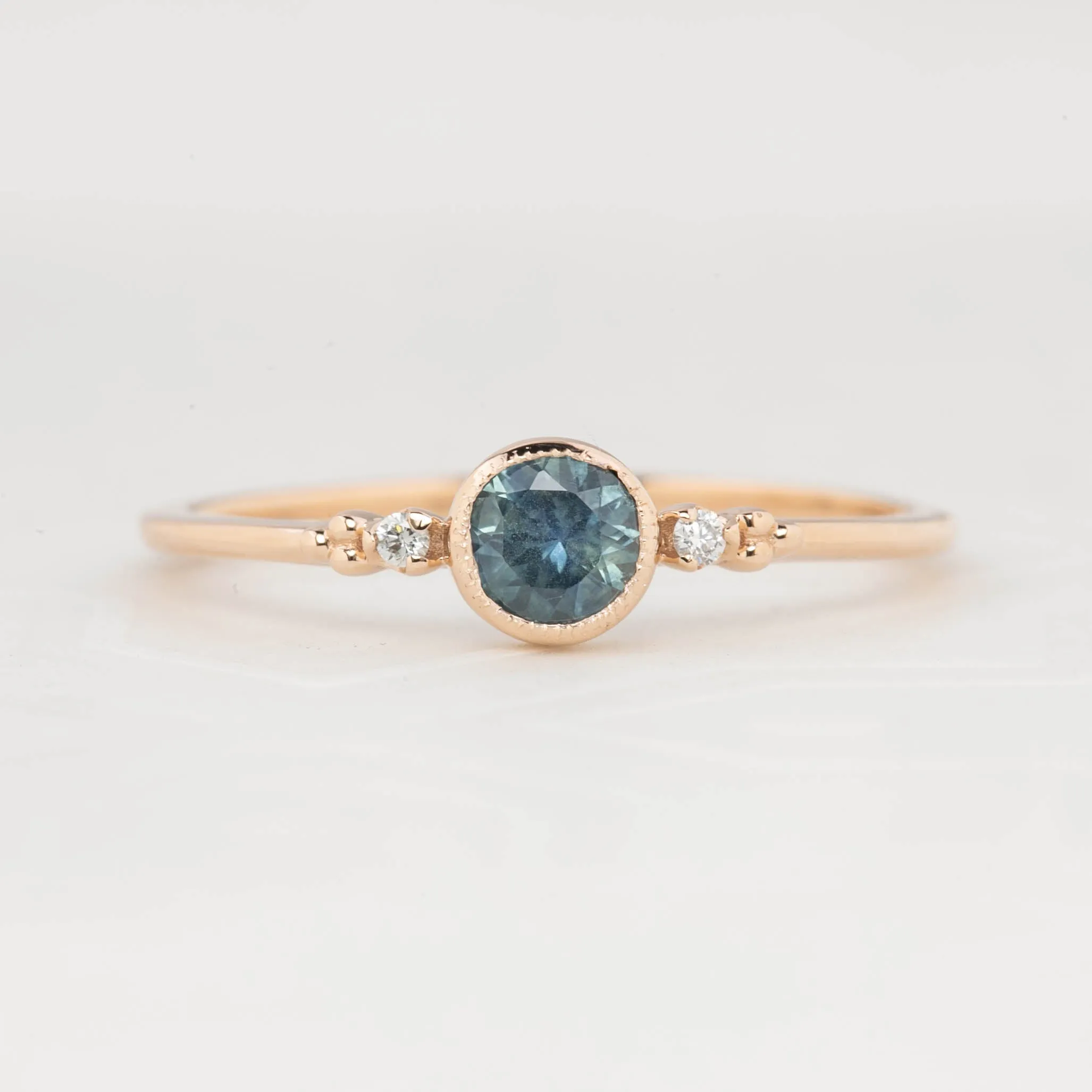 Estel Ring - 4.3mm 0.4ct Teal Blue Montana Sapphire, 14k Rose Gold
