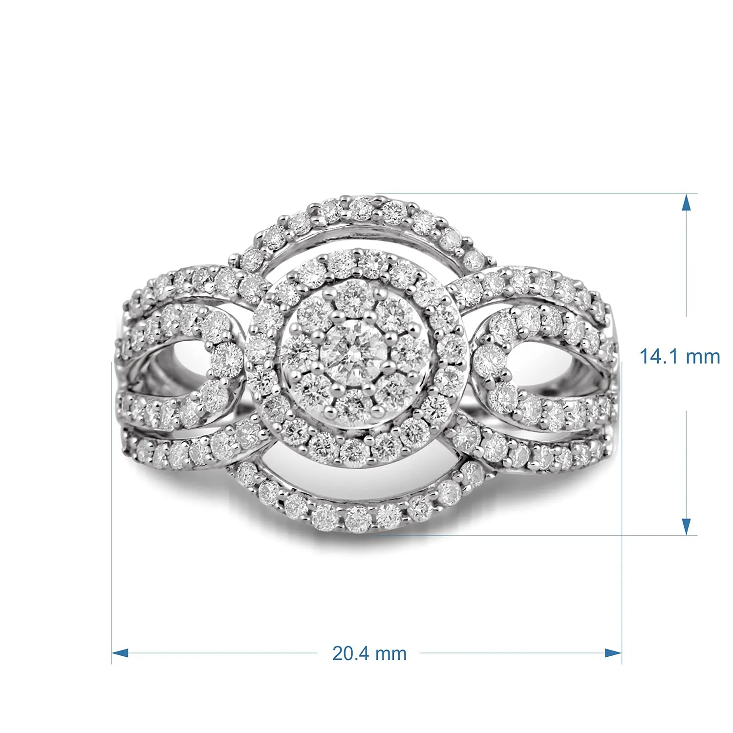 Jewelili 10K White Gold With 1.0 CTTW Natural White Diamonds Halo Engagement Ring