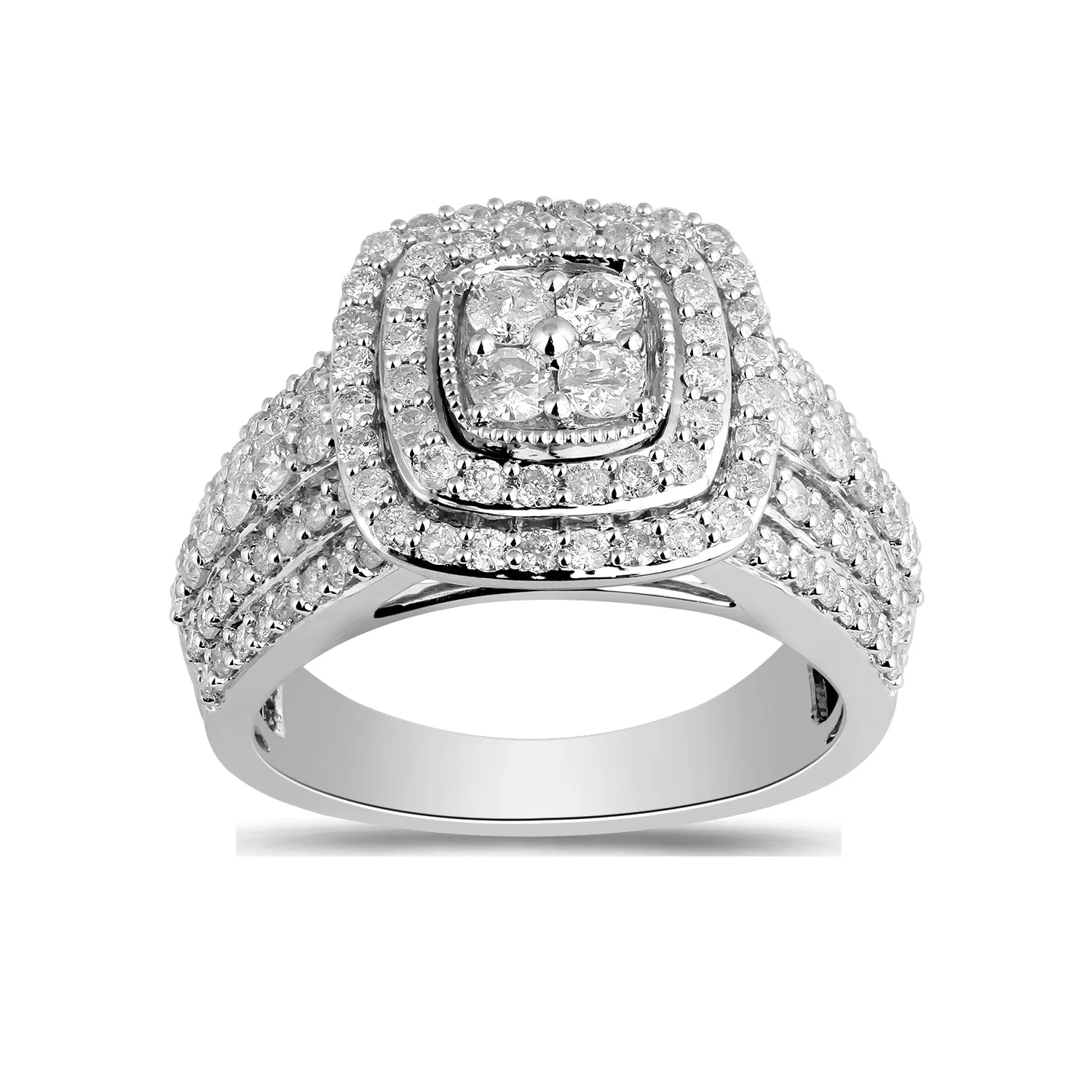 Jewelili 10K White Gold With 1.00 CTTW Natural White Diamonds Engagement Ring
