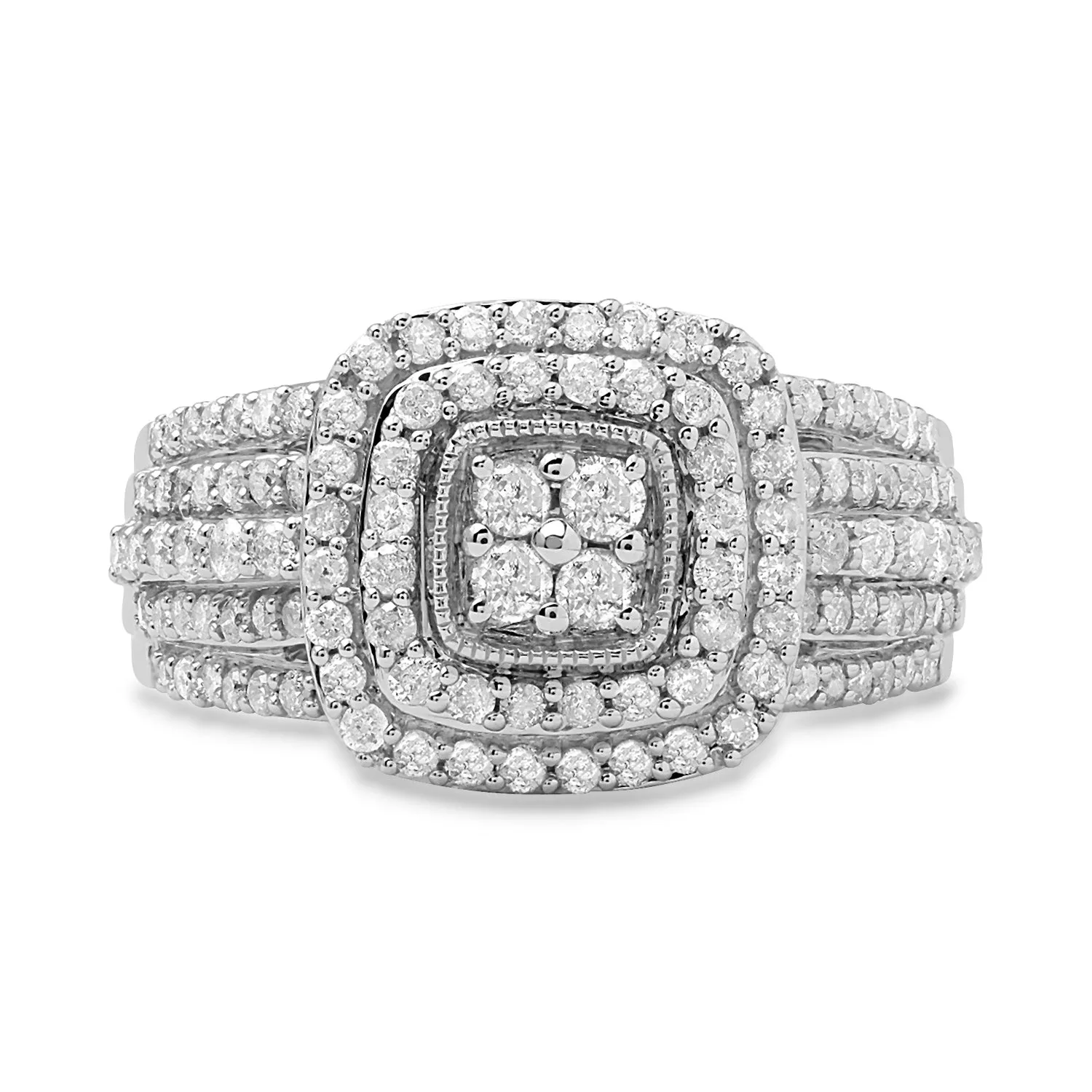 Jewelili 10K White Gold With 1.00 CTTW Natural White Diamonds Engagement Ring