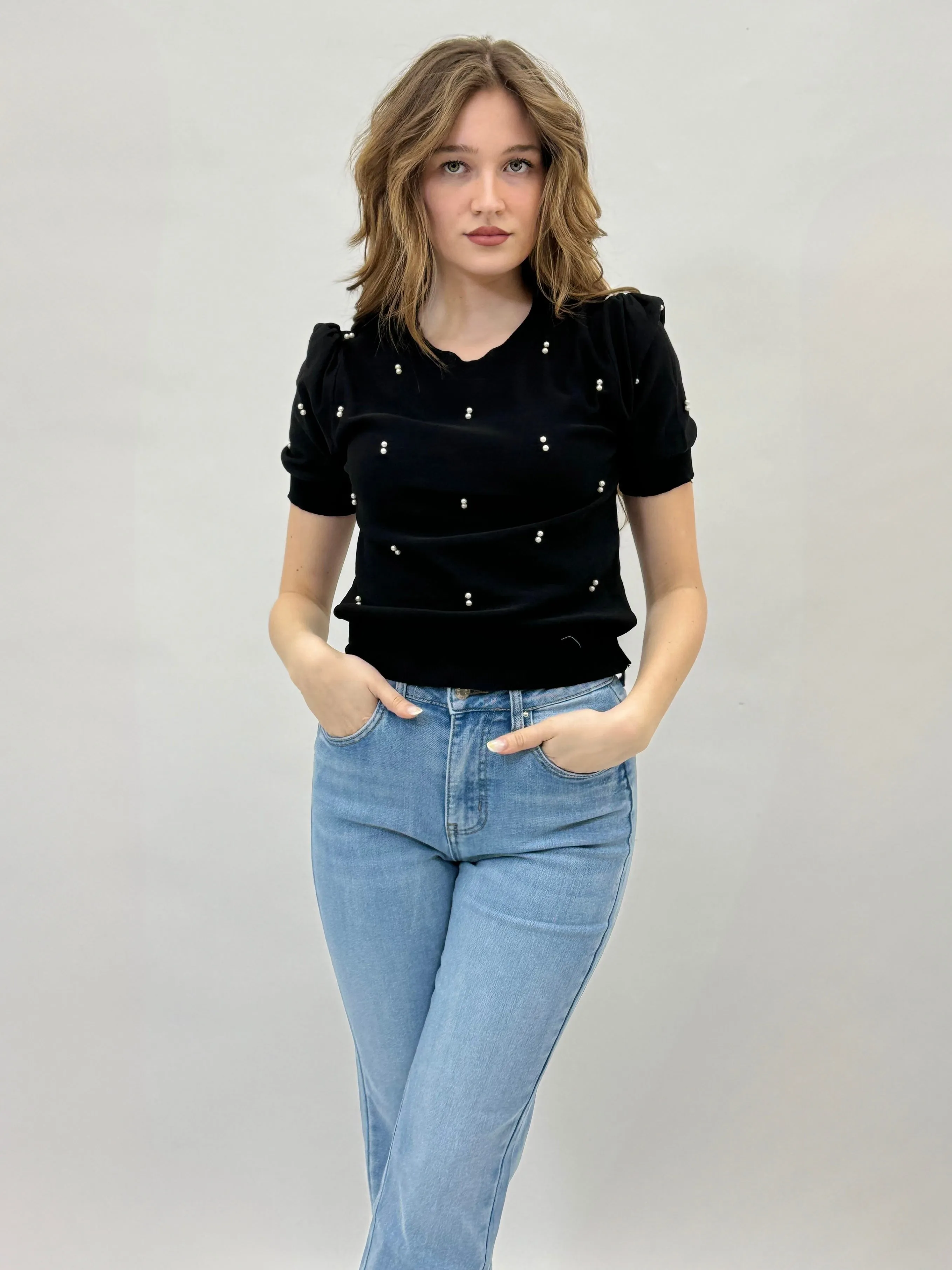 Maglia mezze maniche con perle