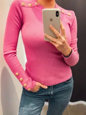 Maglioncino fucsia con bottoni oro