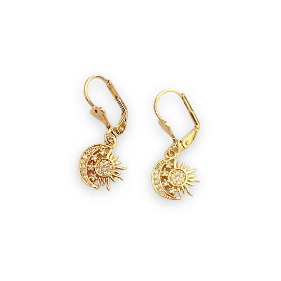Moon, sun and stars lever-back 18k of gold plated earrings