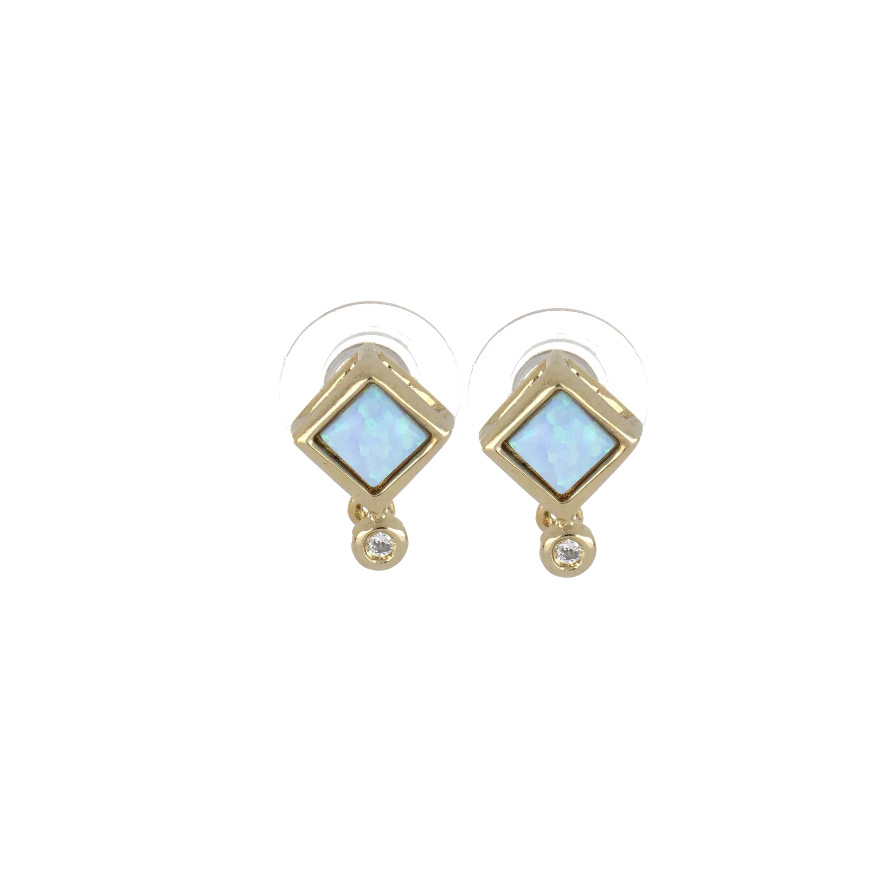 Opalas do Mar Single Blue Opal with CZ Gold Post Earrings