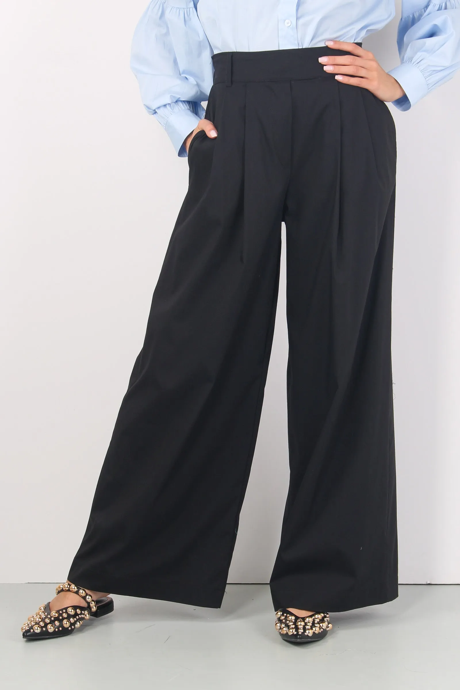 Pantalone Cotone Ampio Nero