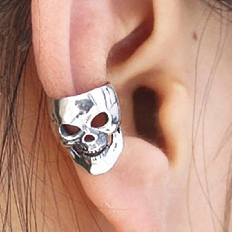Punk Style Small Hollow Skull Ear Cuff with Antique Charm Clip Earrings