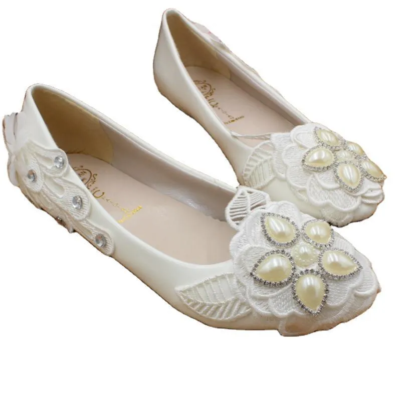 Talon plat avec diamants artificiels & perles Chaussures de mariage pour femmes