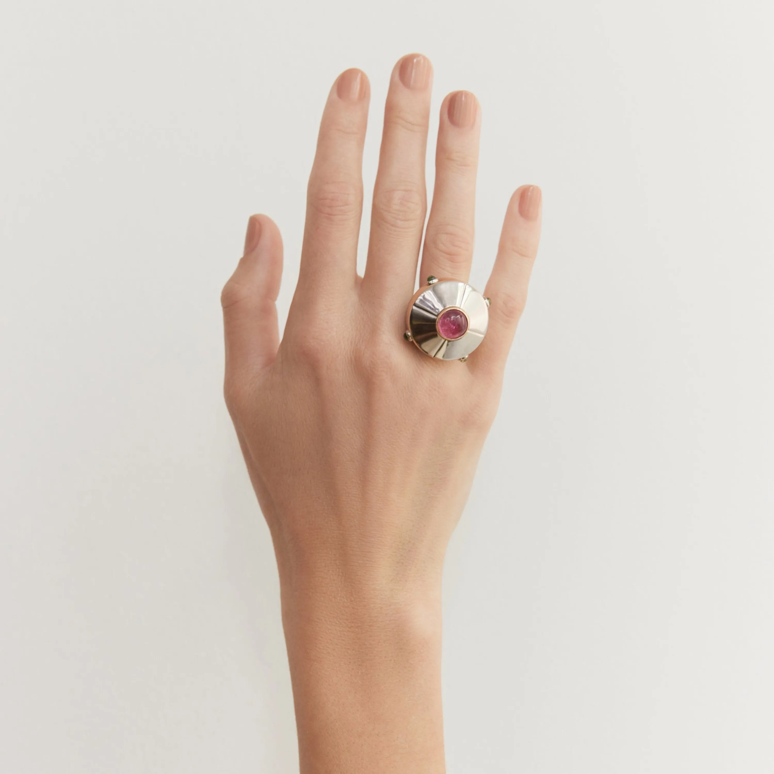 UFO ring white and rose gold with tourmaline